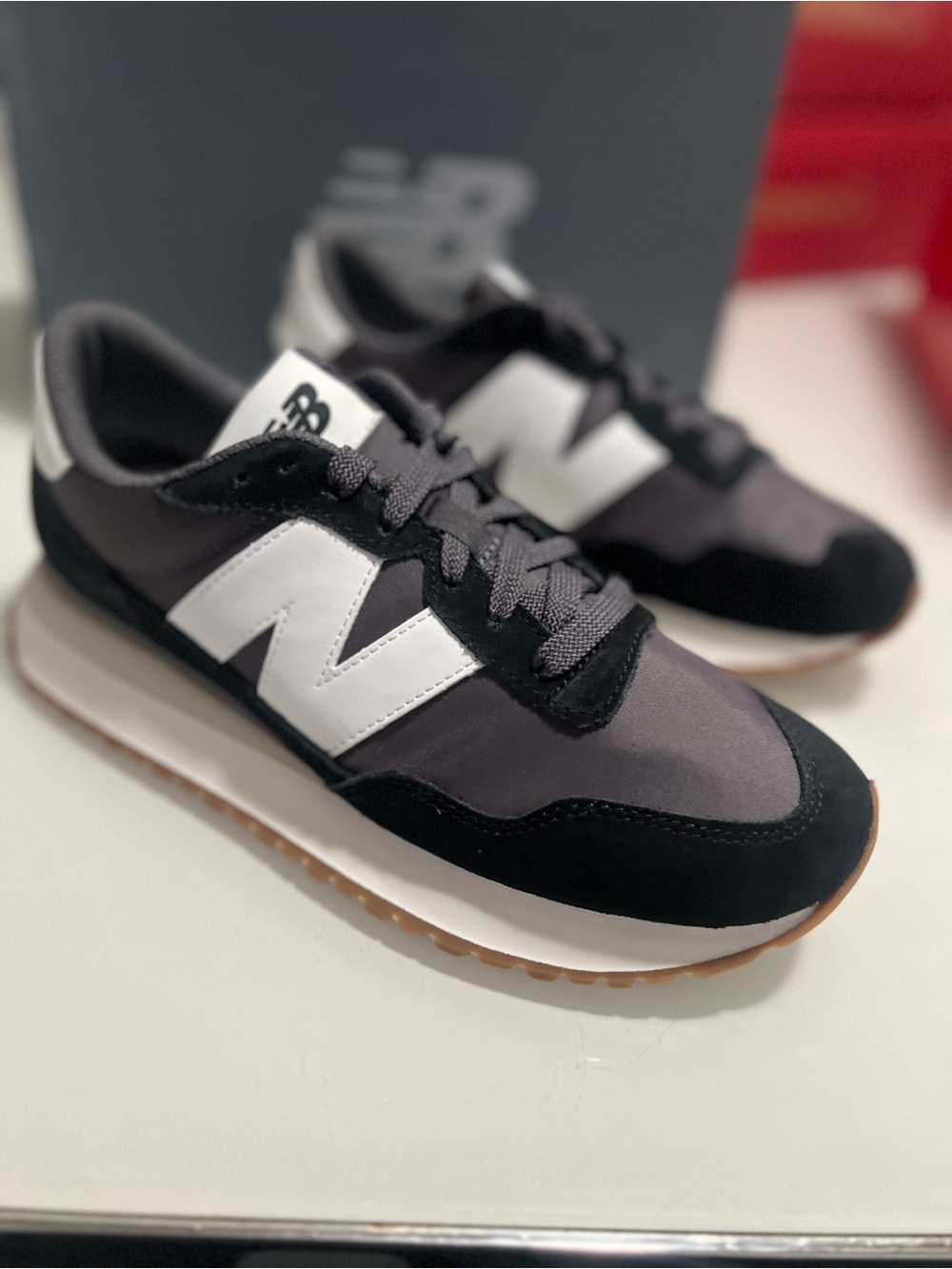 New Balance Women’s Retro Runner Sneakers in Black, Gray and White - Picture 3 of 8